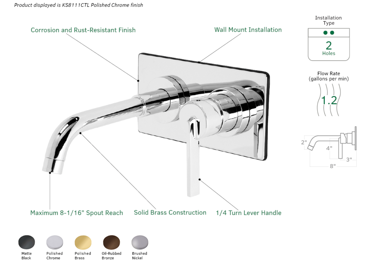 Continental Single Handle 2-Hole Wall Mount Faucet