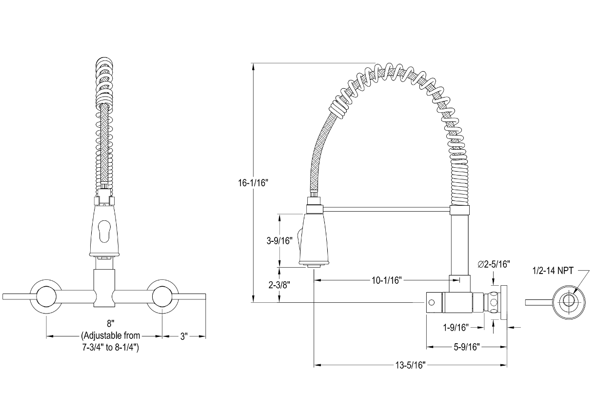 Gourmetier Concord 2-Handle Wall Mount Pull-Down Kitchen Faucet