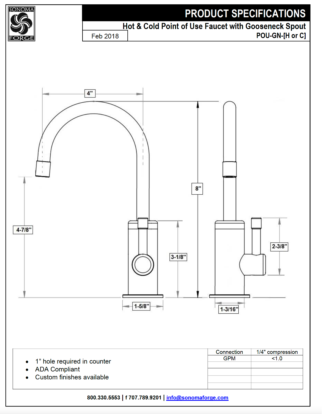 Point of Use Faucet with Gooseneck Spout