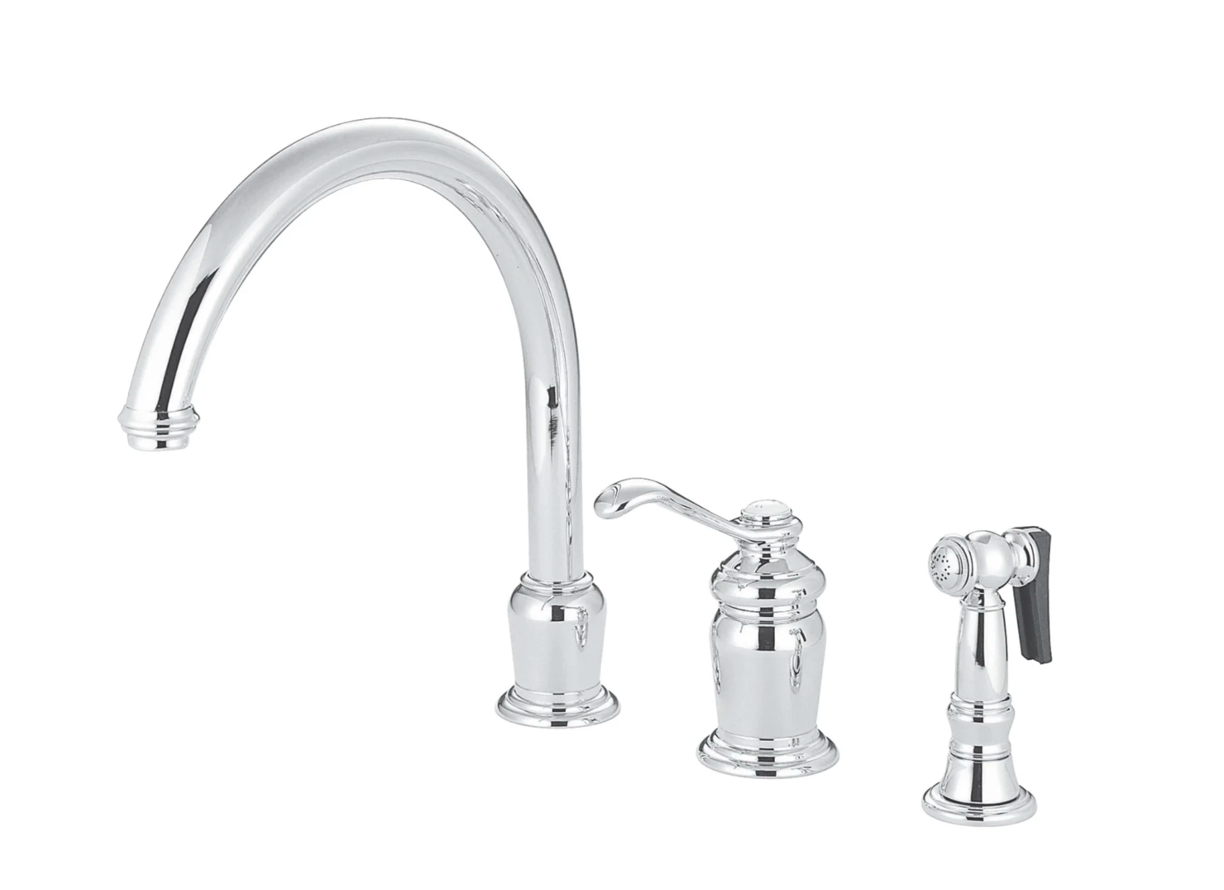 Single-Handle 3-Hole Deck Mount Widespread Kitchen Faucet with Sprayer