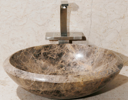 17" Round Emperador Dark Marble Vessel Sink