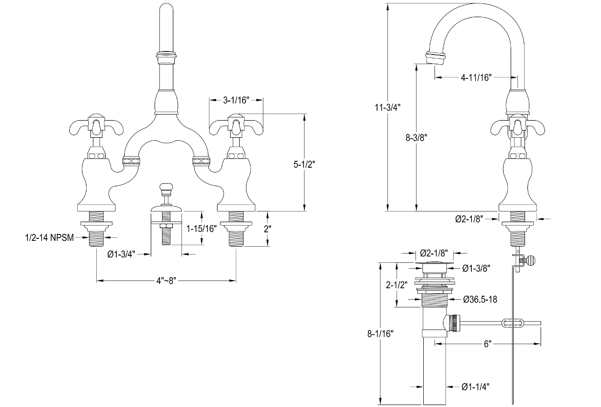 French Country Bridge Bathroom Faucet with Spoke Handles