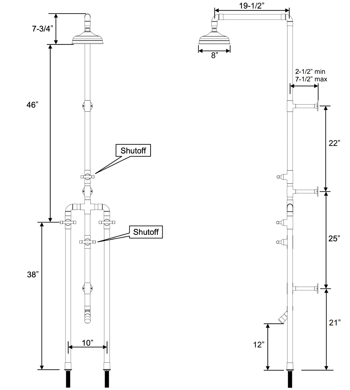 Floor Mount Exposed Shower System with Rainhead & Foot Wash