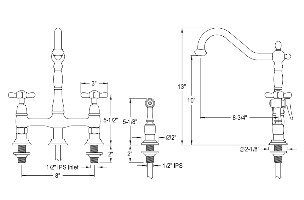 Essex Cross Handles Bridge Kitchen Faucet with Sprayer