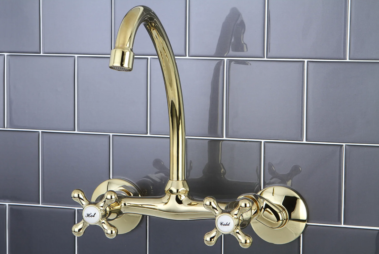 Cross Handle Wall Mount Kitchen Faucet with Adjustable Centers