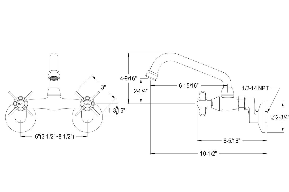 Essex Two Handle Wall Mount Kitchen Faucet