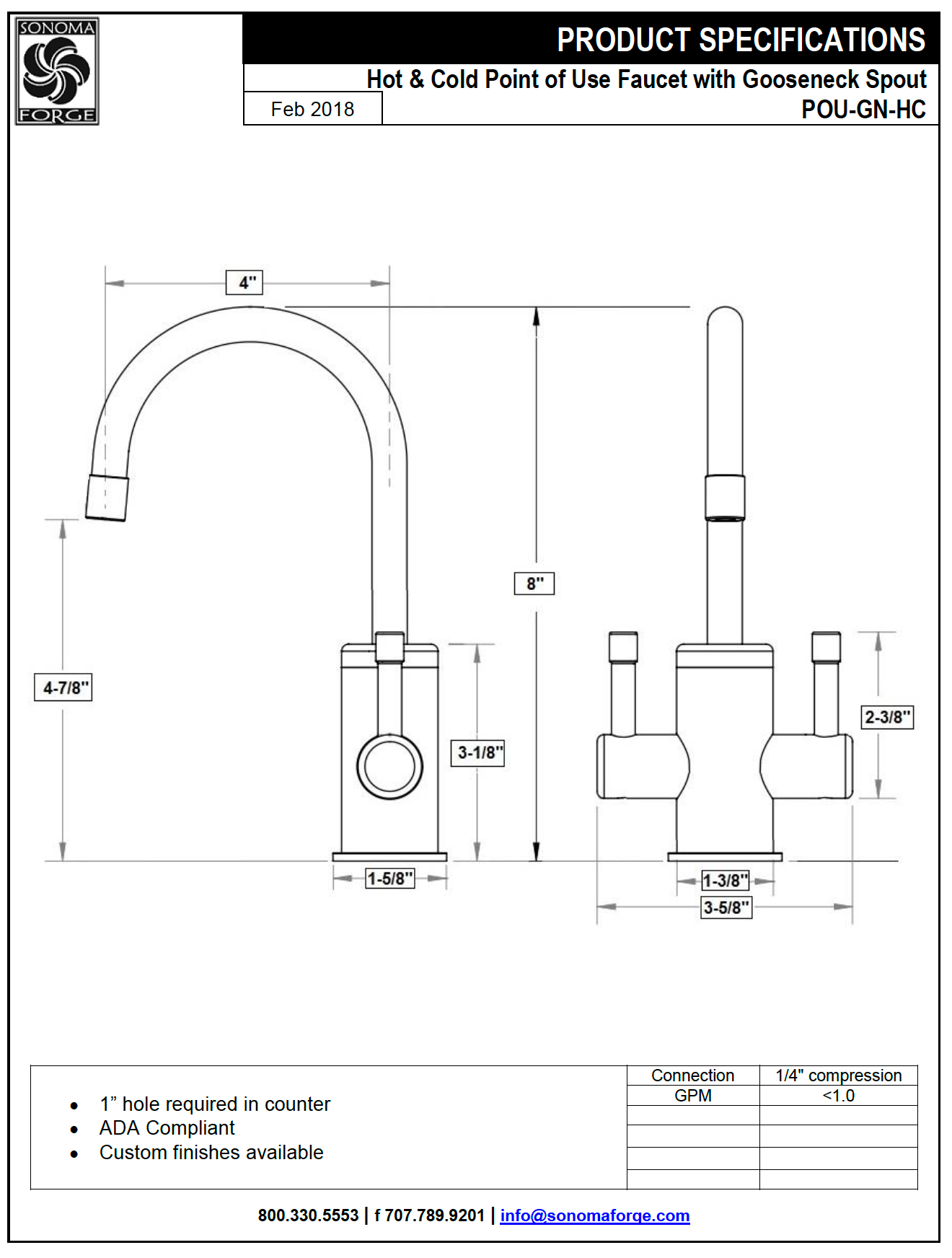 Point of Use Faucet with Gooseneck Spout