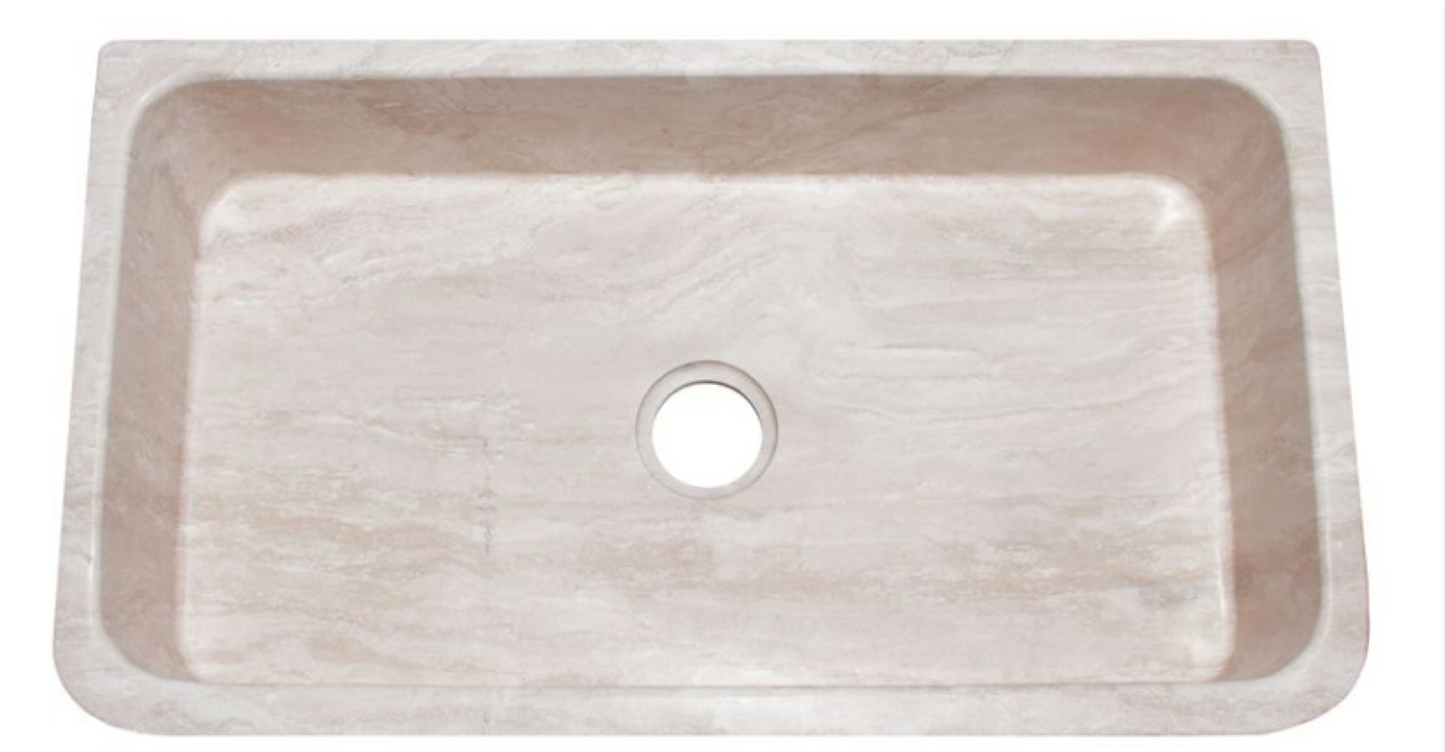 36" Travertine Stone Farmhouse Sink with Floral Carved Front