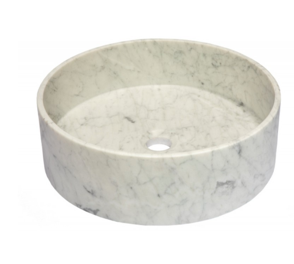 Thin Lip Round Column Vessel Sink - Carrara Marble