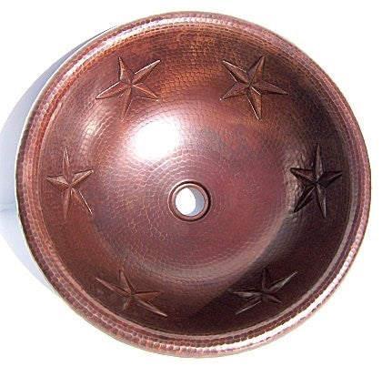 17" Round Copper Bath Sink with Stars