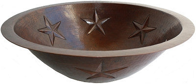 Round Flat Edge 17" Copper Bath Sink Stars Design