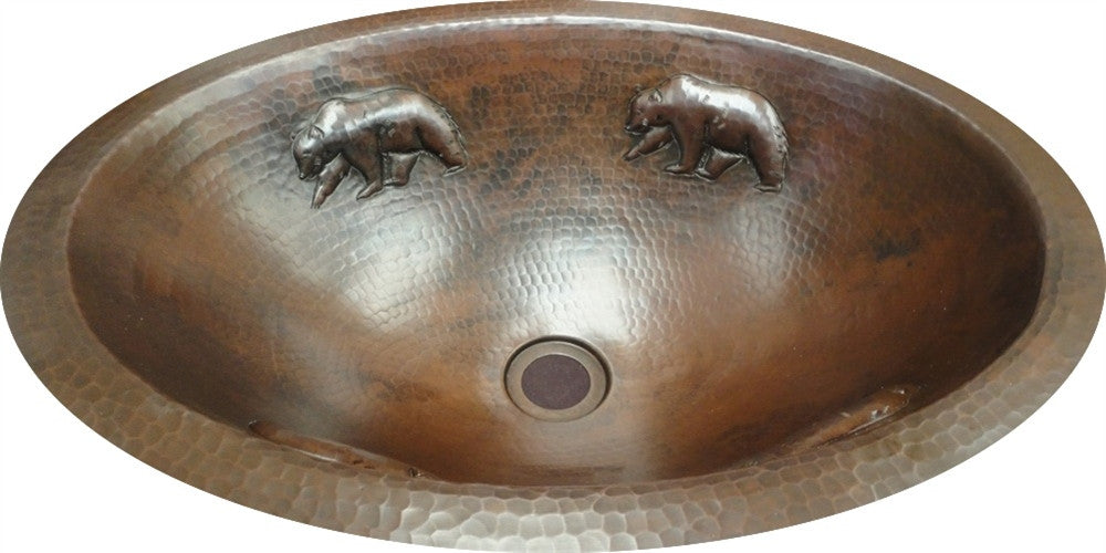 Oval Copper Sink with Bears Design