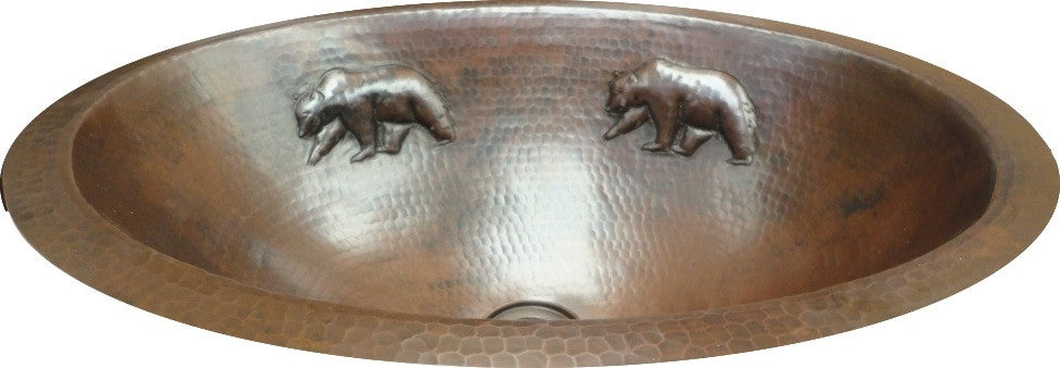 Oval Copper Sink with Bears Design