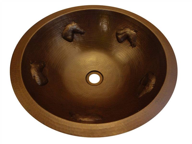 Dark Brown Copper Sink with Horses