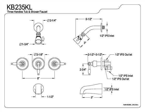 Three Handle Tub and Shower Faucet