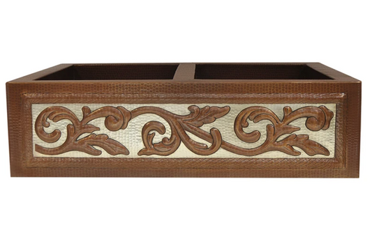Copper Farmhouse Sink 50/0 Split Scroll Design