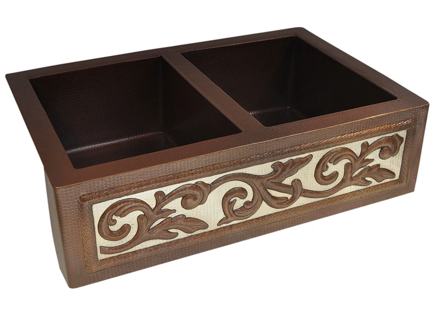 Copper Farmhouse Sink 50/0 Split Scroll Design