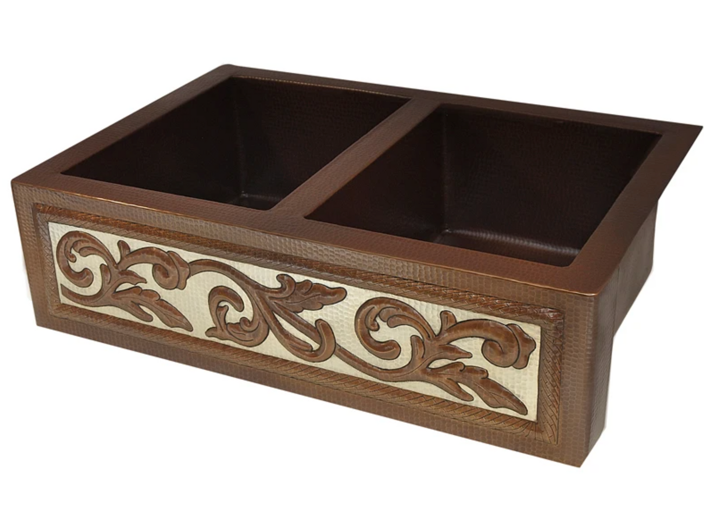 Copper Farmhouse Sink 50/0 Split Scroll Design