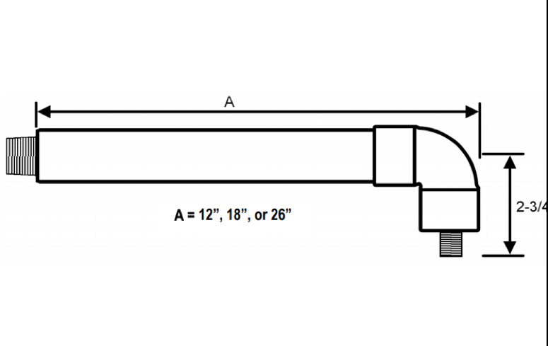 L Shaped Rustic Shower Arm