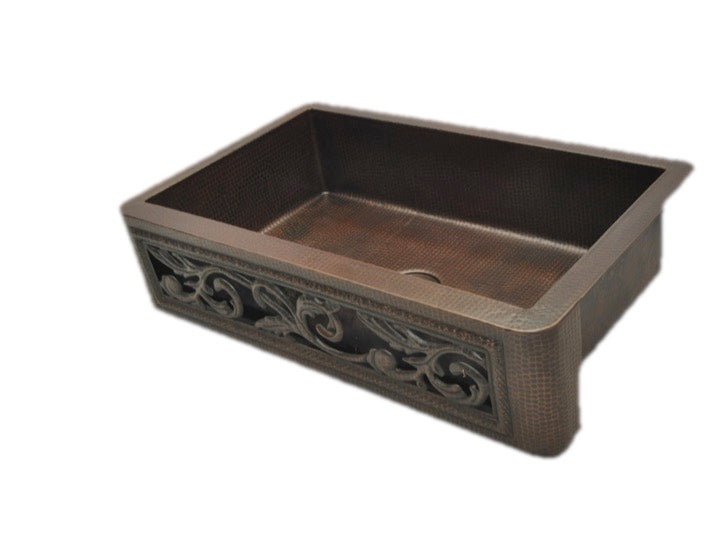 Copper Farmhouse Sink with Cutout Scroll Design