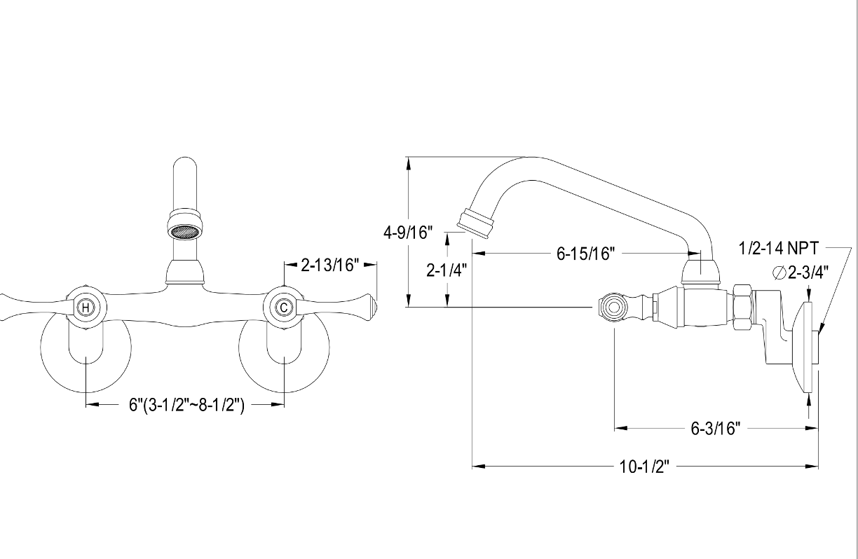 Two Handle Wall Mount Kitchen Faucet