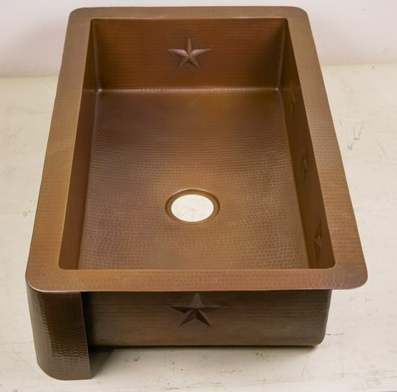 36" Farmhouse Copper Kitchen Sink w/Texas Star
