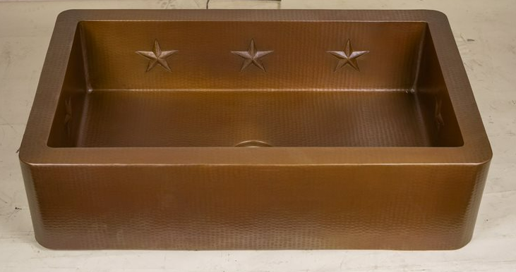 36" Farmhouse Copper Kitchen Sink w/Texas Star