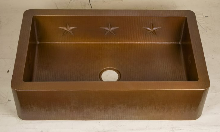 36" Farmhouse Copper Kitchen Sink w/Texas Star