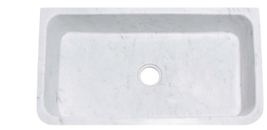 36" White Carrara Marble Floral Front Farmhouse Sink
