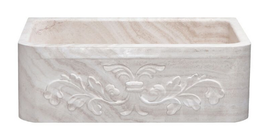30" Travertine Farmhouse Sink with Floral Apron