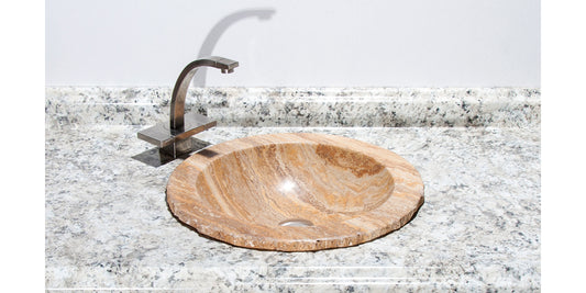 18" Gold Travertine Drop In Bathroom Sink with Chiseled Edge
