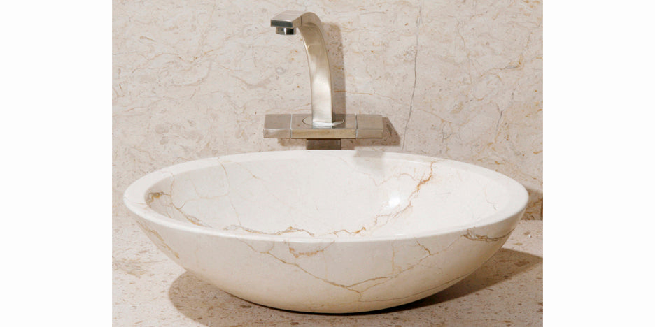 18" Oval Crema Marfil Marble Vessel Sink