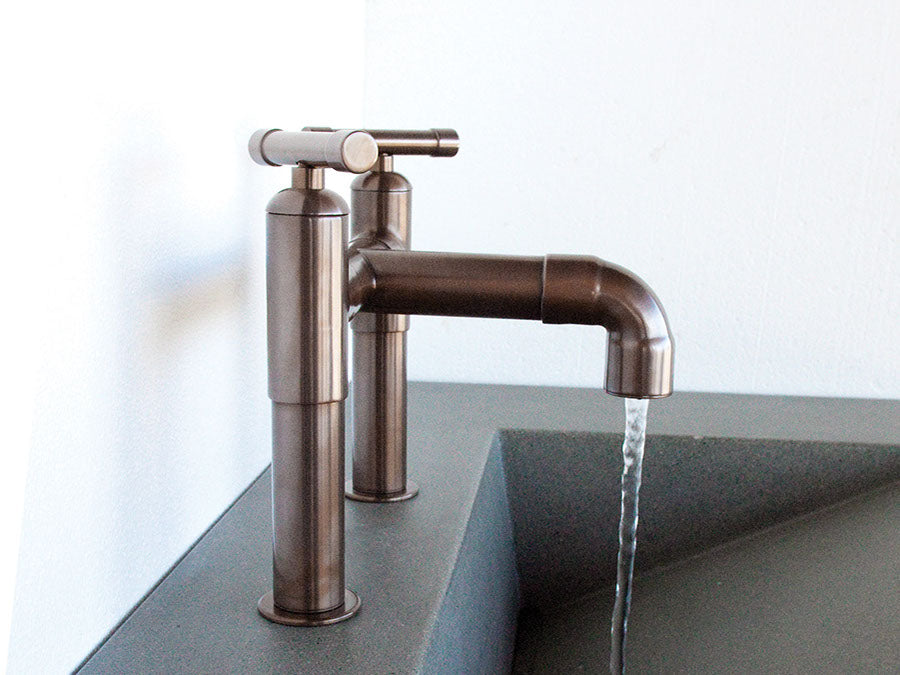 Deck Mount Lavatory Faucet with Elbow Spout
