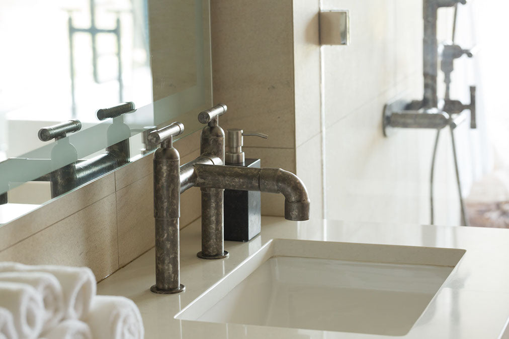 Deck Mount Lavatory Faucet with Elbow Spout