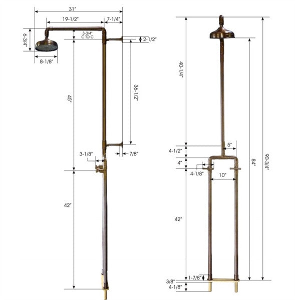 Floor Mount Exposed Shower with Rainhead