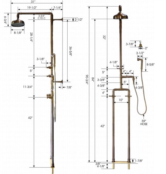 Floor Mount Exposed Shower with Rainhead & Handshower