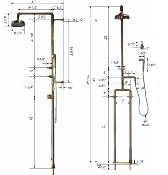 Floor Mount Exposed Shower with Rainhead & Handshower