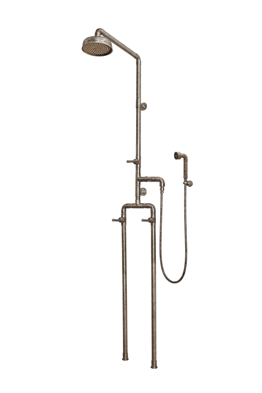 Floor Mount Exposed Shower with Rainhead & Handshower