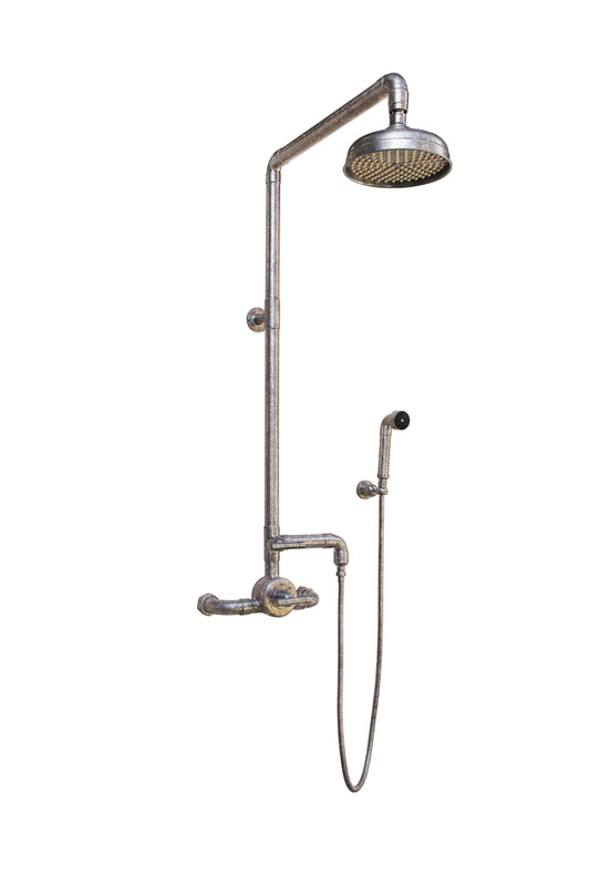 Wall Mount Exposed Thermostatic Shower w/Rainhead & Handshower