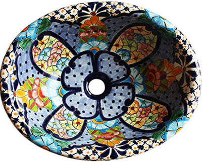 17" Oval Blue Clover Ceramic Talavera Sink