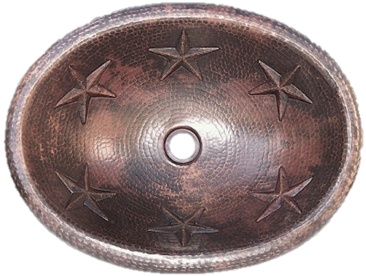 19" Oval Drop In Copper Bath Sink with Stars Design