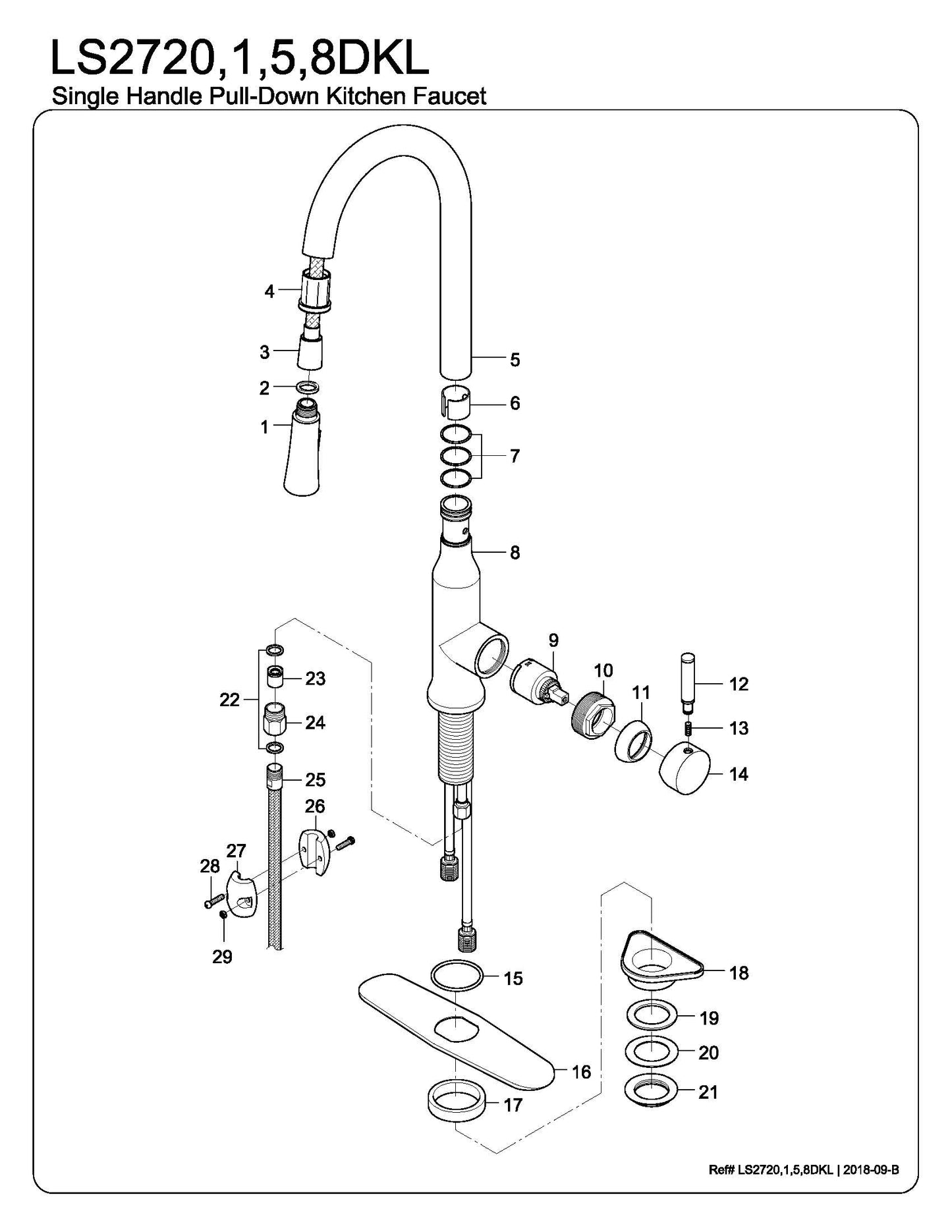 Gourmetier Modern Single-Handle Pull-Down Kitchen Faucet