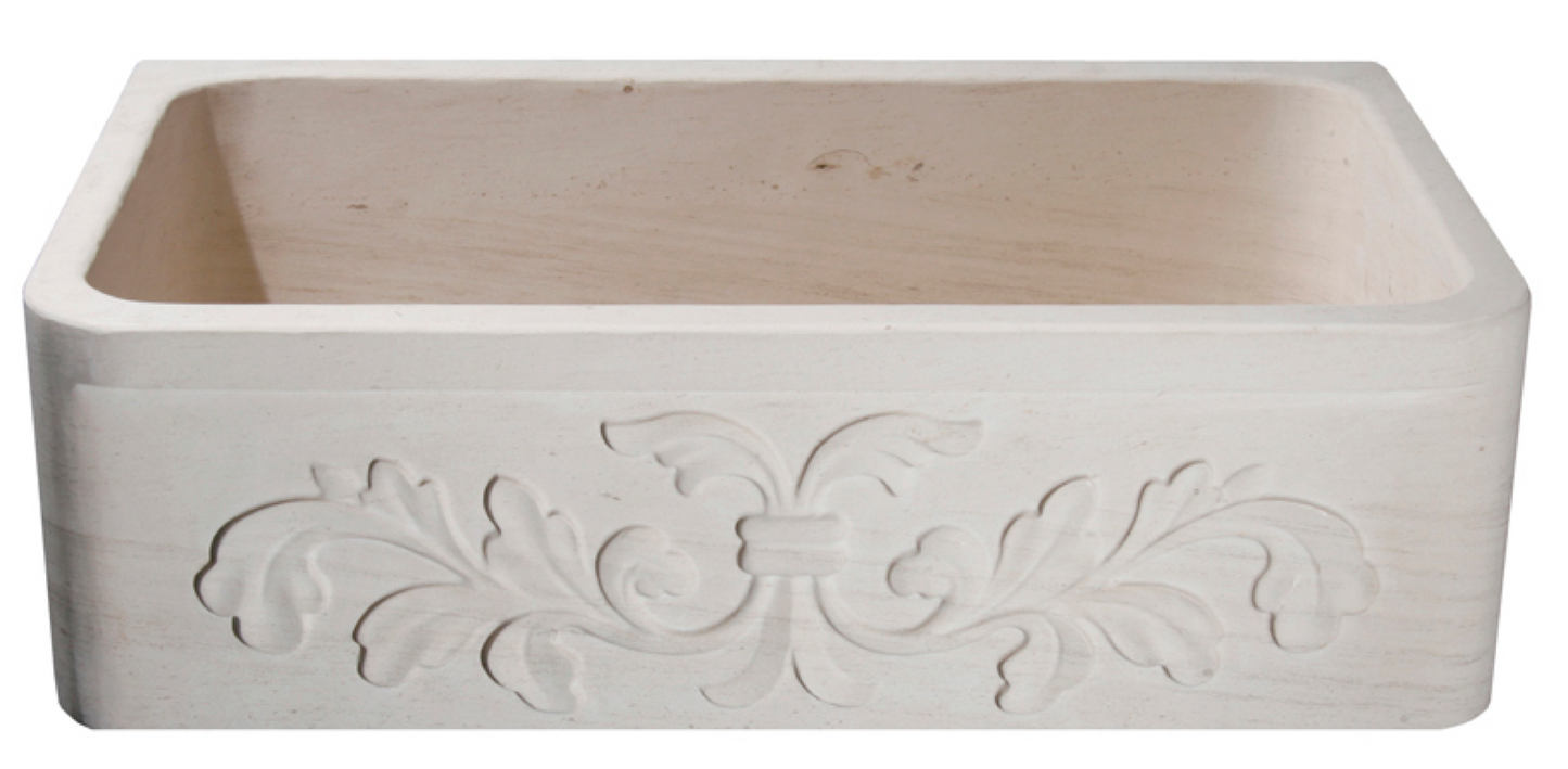 33" Limestone Floral Apron Front Farmhouse Sink