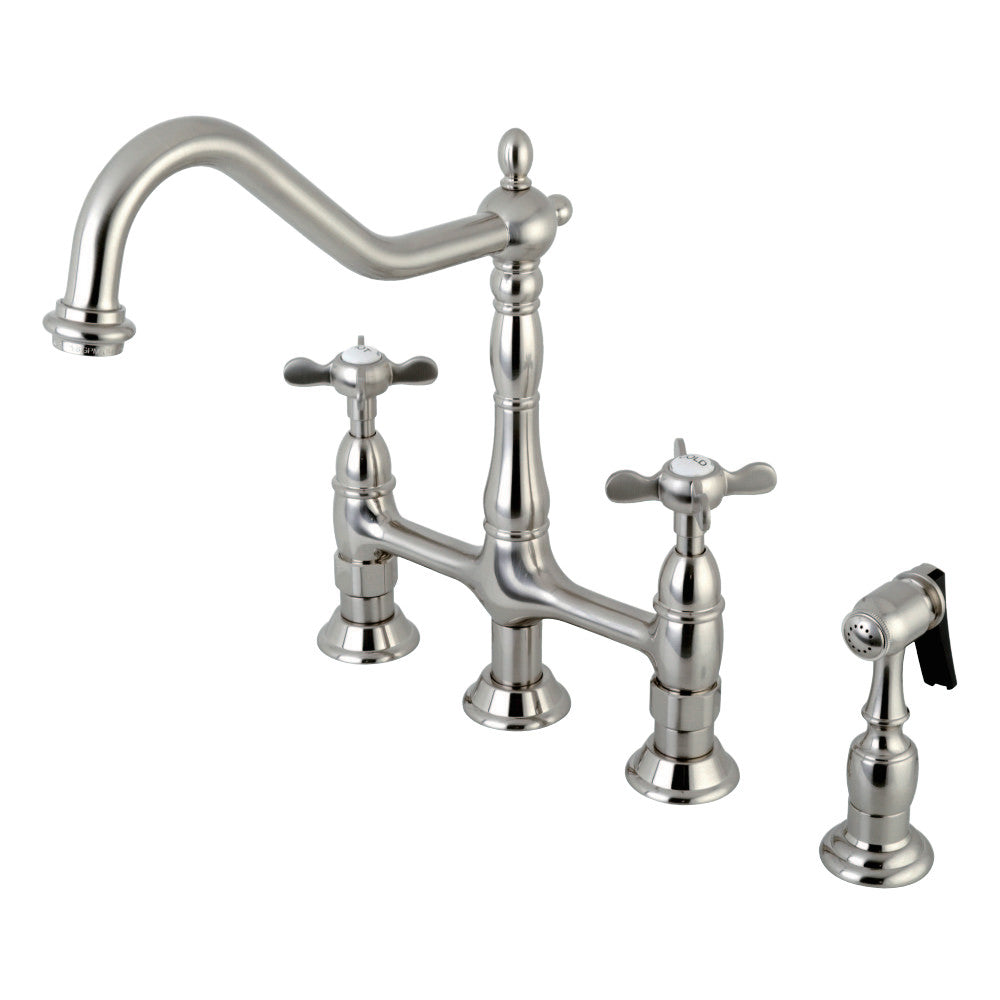 Essex Cross Handles Bridge Kitchen Faucet with Sprayer