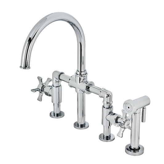 Hamilton Industrial Style Bridge Kitchen Faucet with Brass Sprayer