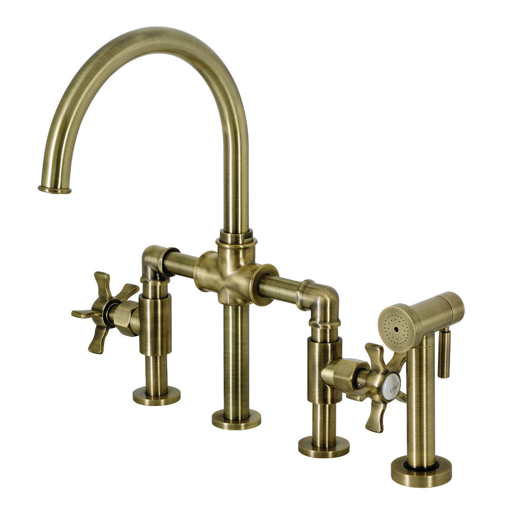 Hamilton Industrial Style Bridge Kitchen Faucet with Brass Sprayer