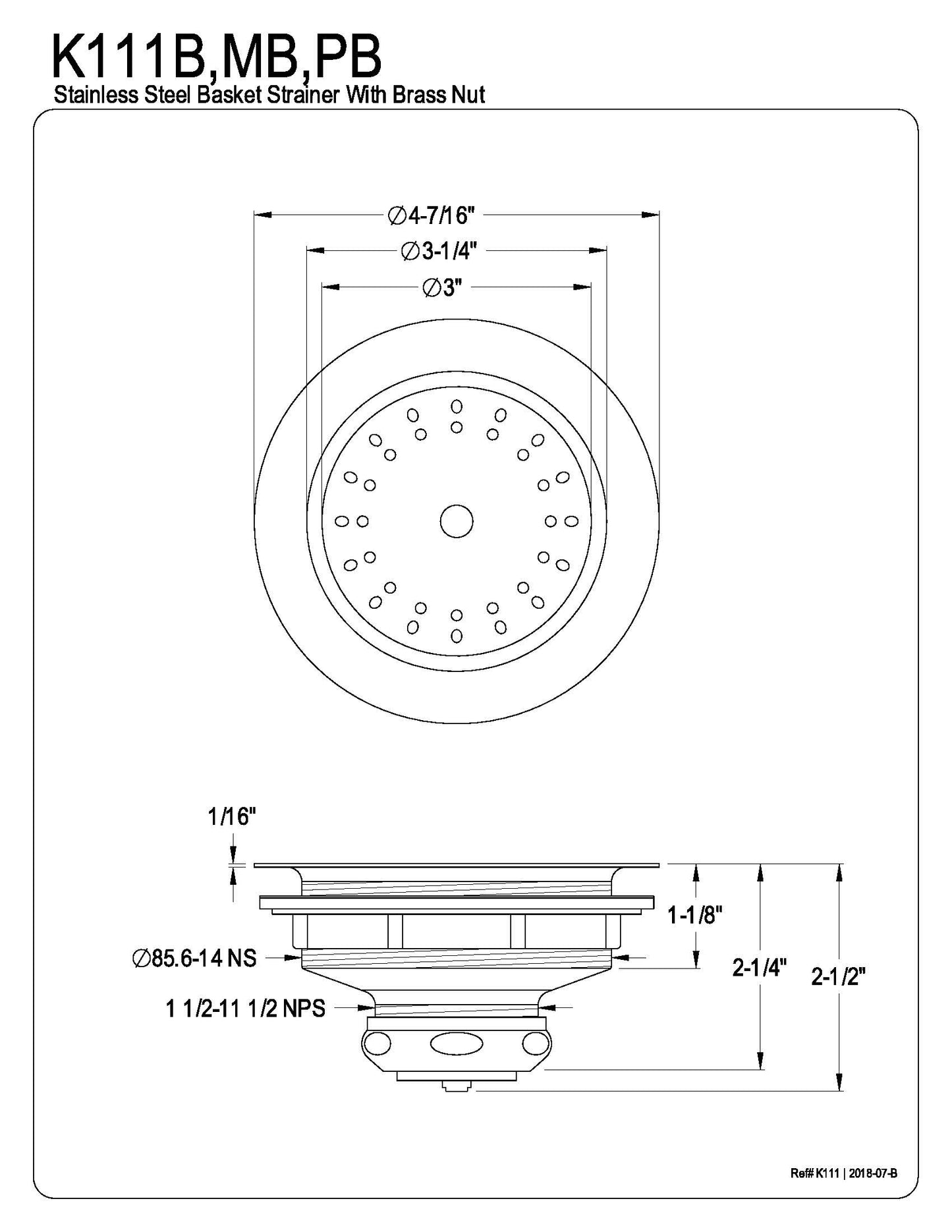 3.5" Tacoma Kitchen Sink Basket Strainer
