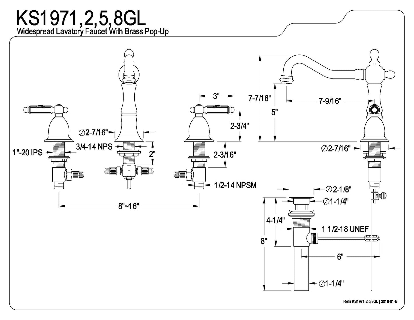 Heritage 8 in. Widespread Bathroom Faucet Designer Lever Handles