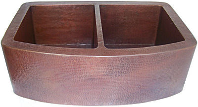 Farmhouse Double Bowl Hammered Copper Kitchen Sink
