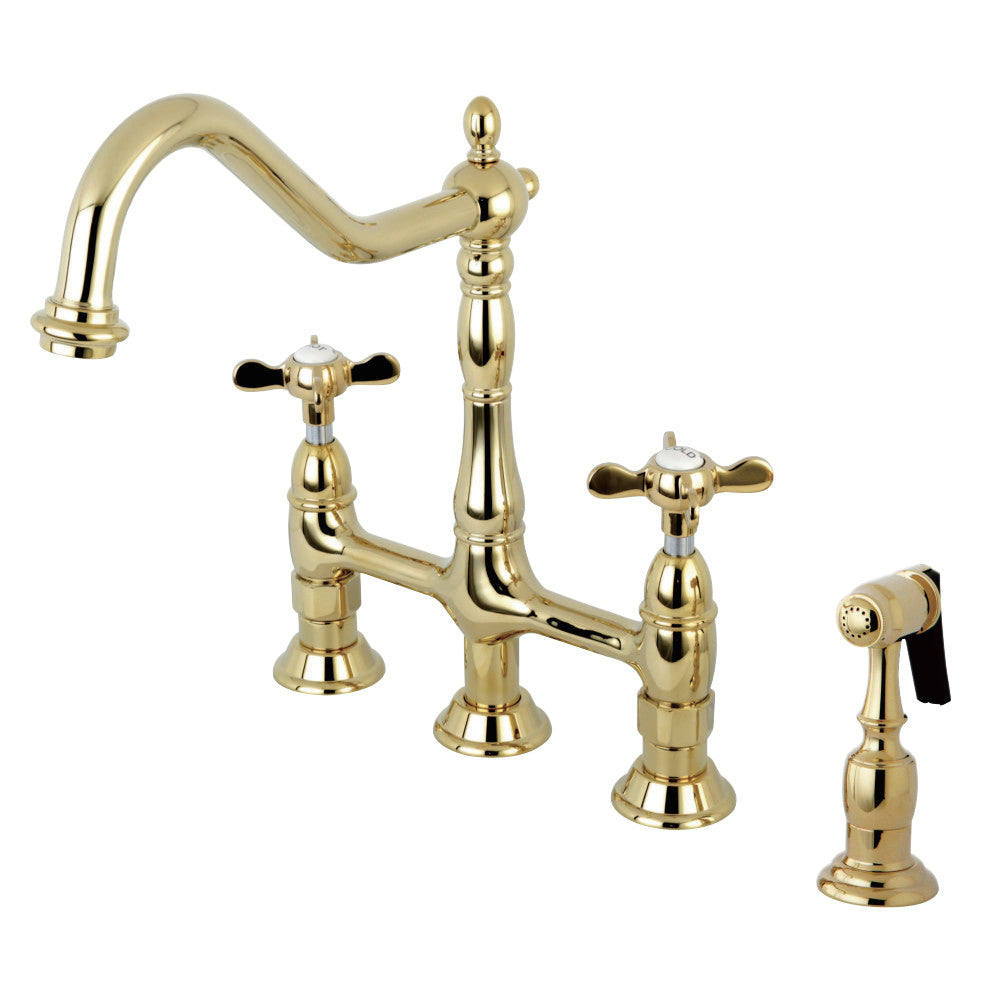 Essex Cross Handles Bridge Kitchen Faucet with Sprayer